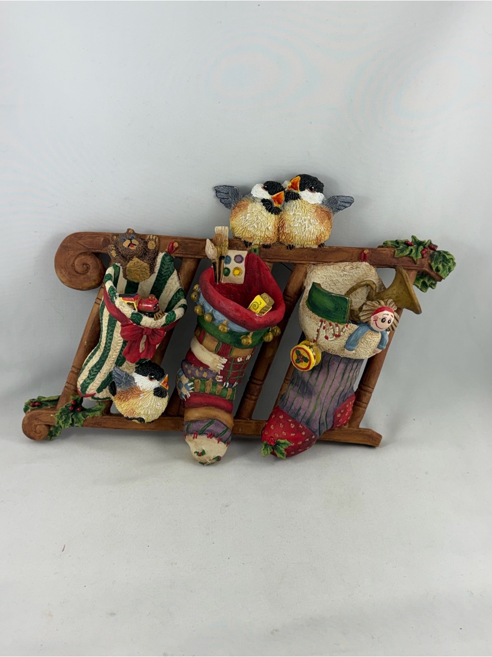 Valerie Pfeiffer Christmas Chickadee Stocking Tea Light Wall Decor